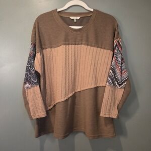 Yak & Yeti Women's Patchwork Textured Boho‎ Top Size S/M Lighweight Sweater